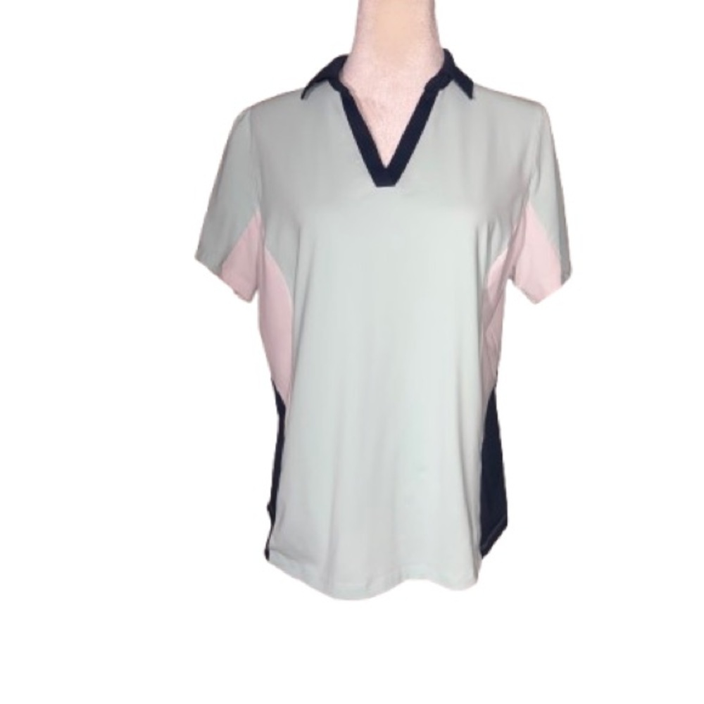 Lady Hagen Short-Sleeve Sport Polo Shirt in Mint, White & Navy Golf Size Large